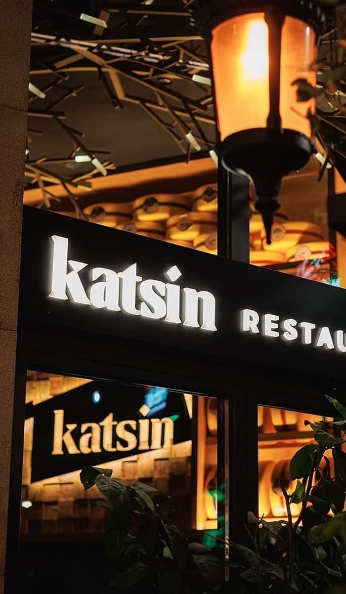 Katsin restaurant signage at night